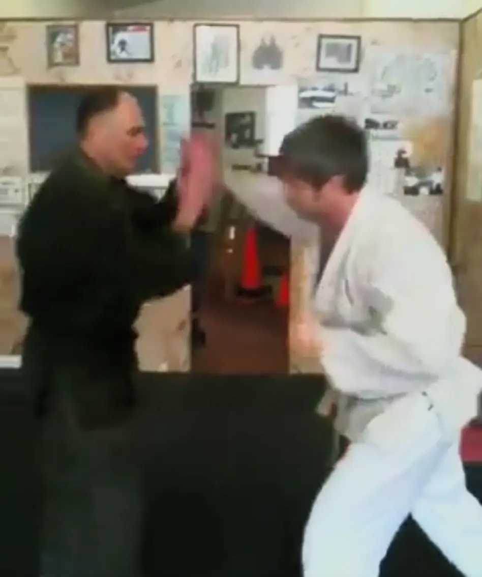 An instructor working a technique with a student at Zen Goju Temple, Brooklyn.